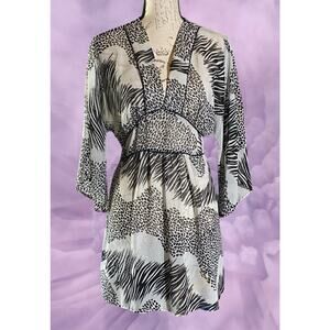 Lavender Star Womens L Semi-Transparent Kimono Sleeve Animal Print Tunic